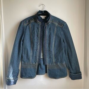 Denim Jacket Studded with Lace&amber Gem detail